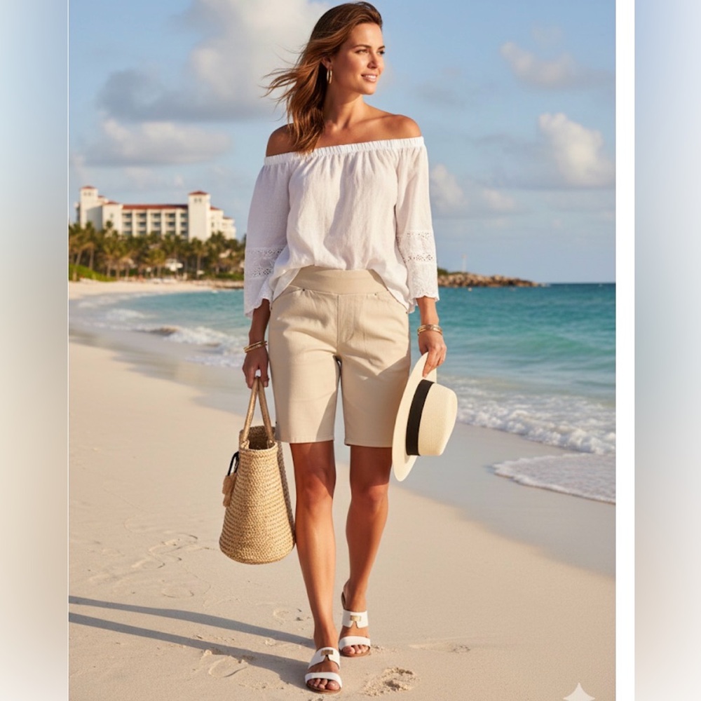 INC International Concepts white Flat Front Shorts‎ size 12 pull on - Picture 7 of 10